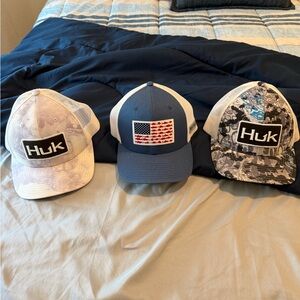 Huk Trucker Hats in Blue, White, and Gray